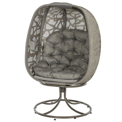 Swivel Egg Chair with Cushions, Foldable Basket Seat and Metal Frame, Indoor Outdoor Lounge Chair for Balcony, Patio and Living Room