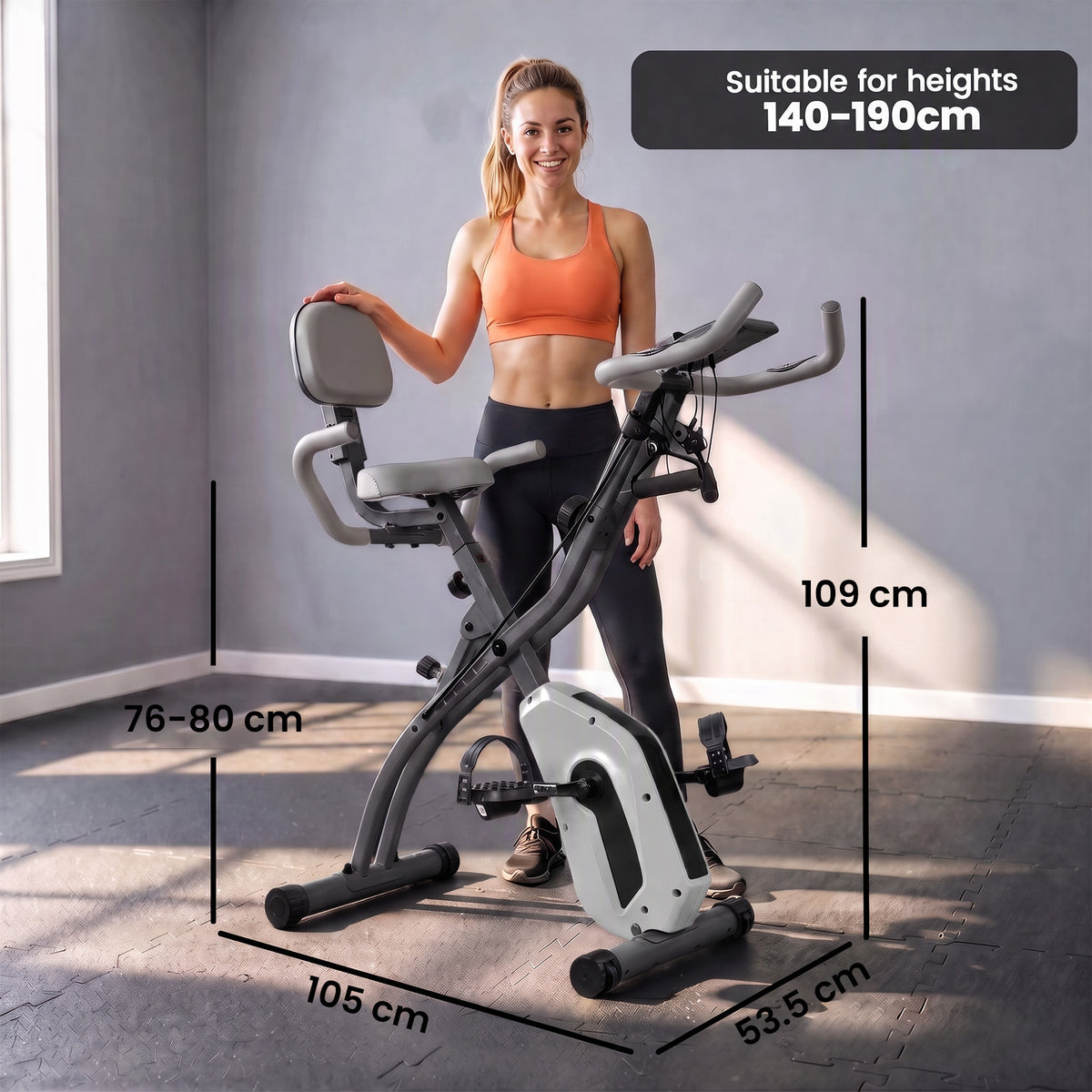 4-in-1 Folding Exercise Bike | Upright & Recumbent | Resistance Bands | Bluetooth App Compatible | 8-Level Magnetic Resistance | 40dB | LCD Display | Folds to 53.5x48x135cm | 120kg | Grey