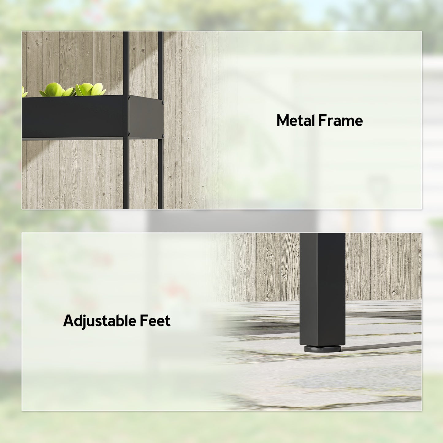 2-Tier House-Shaped Plant Stand with Top Hook | Powder-Coated Metal | 13cm Raised Edges | Adjustable Levelling Feet | 40kg per Tier | 80kg Total | 75x35x150cm | Indoor & Outdoor | Black