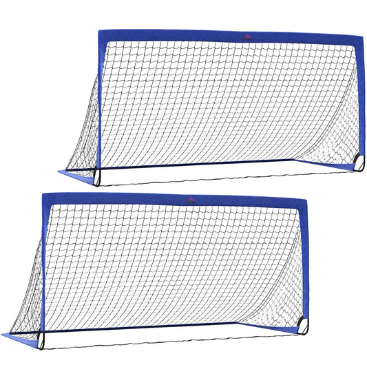 Set of 2 Football Goal Net 6 x 3 ft Foldable Outdoor Sport Training Teens Adults Soccer with Carrying Bag Blue