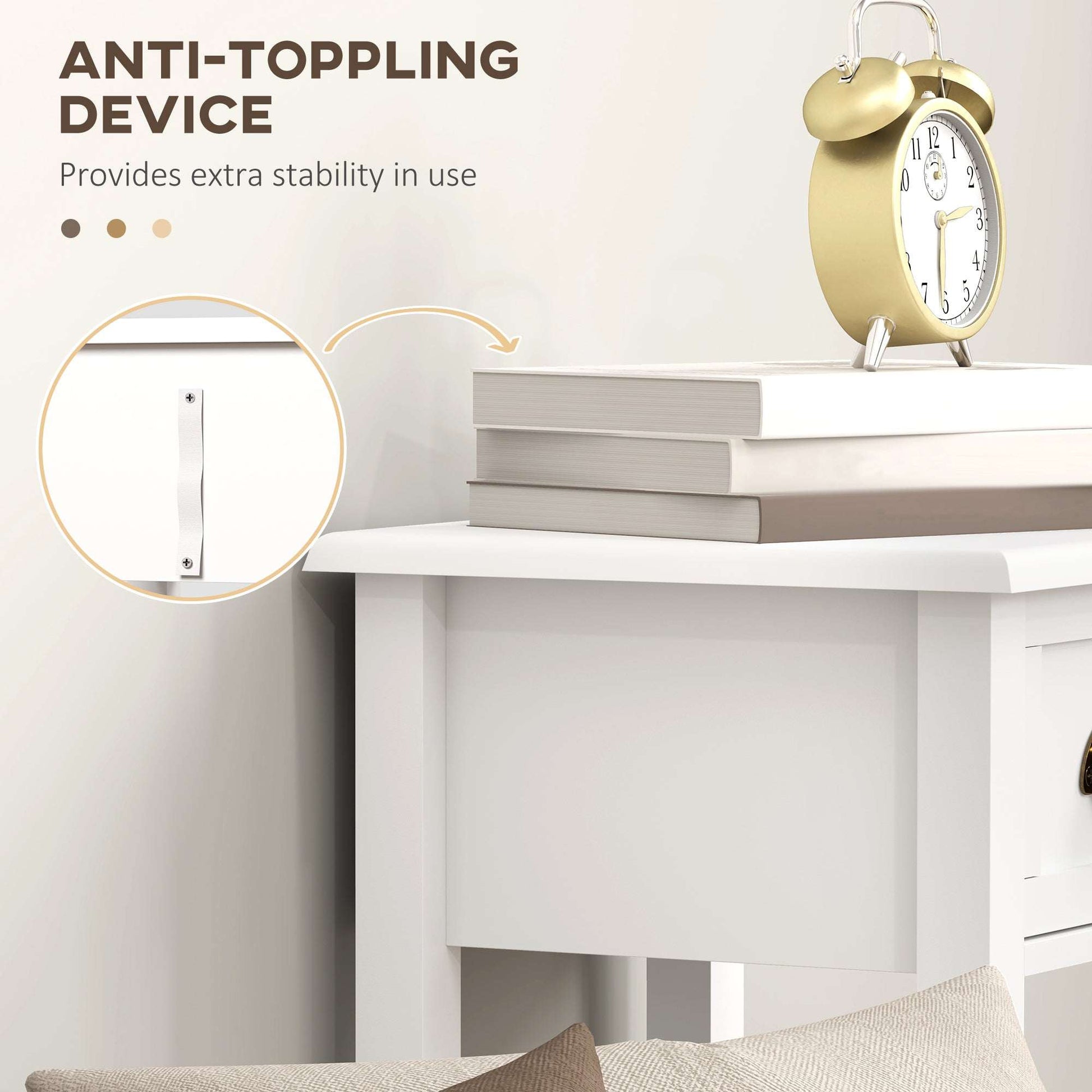 Set of 2 Side Tables | Drawer & Open Shelf | Slim 30x30x75cm | Anti-Tip | Elevated Base | MDF | White