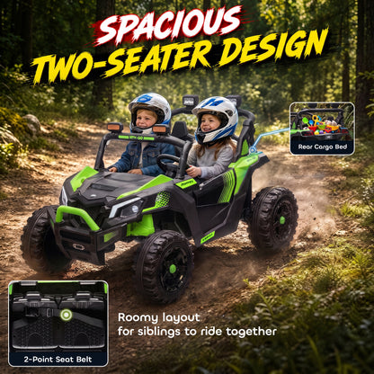 AIYAPLAY 24V 2-Seater Electric Ride-On UTV | Dual 120W Motors | Parent Remote & Suspension | LED Lights & USB Music | Green, Black or Pink | Ages 3–8