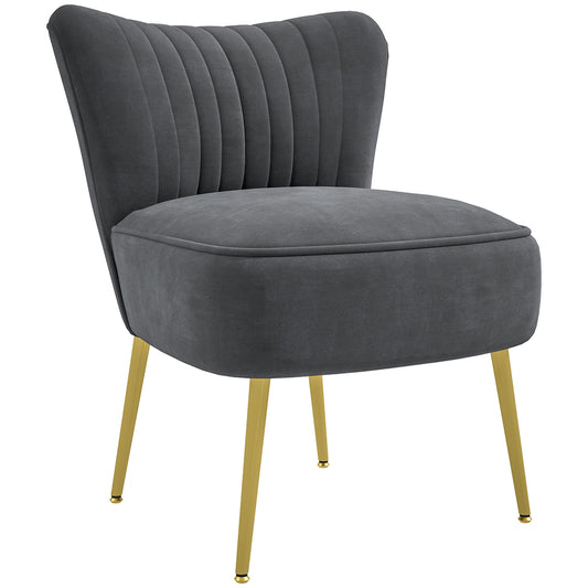 Modern Accent Chair, Upholstered Living Room Chair with Gold Tone Steel Legs, Wingback Armless Chair