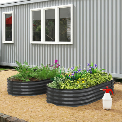 Flexible Galvanised Steel Raised Garden Bed | Safety Rubber Edging | Open Bottom | Configurable Round Oval or Oblong | 180x90x30cm | For Flowers Herbs & Succulents | Dark Grey