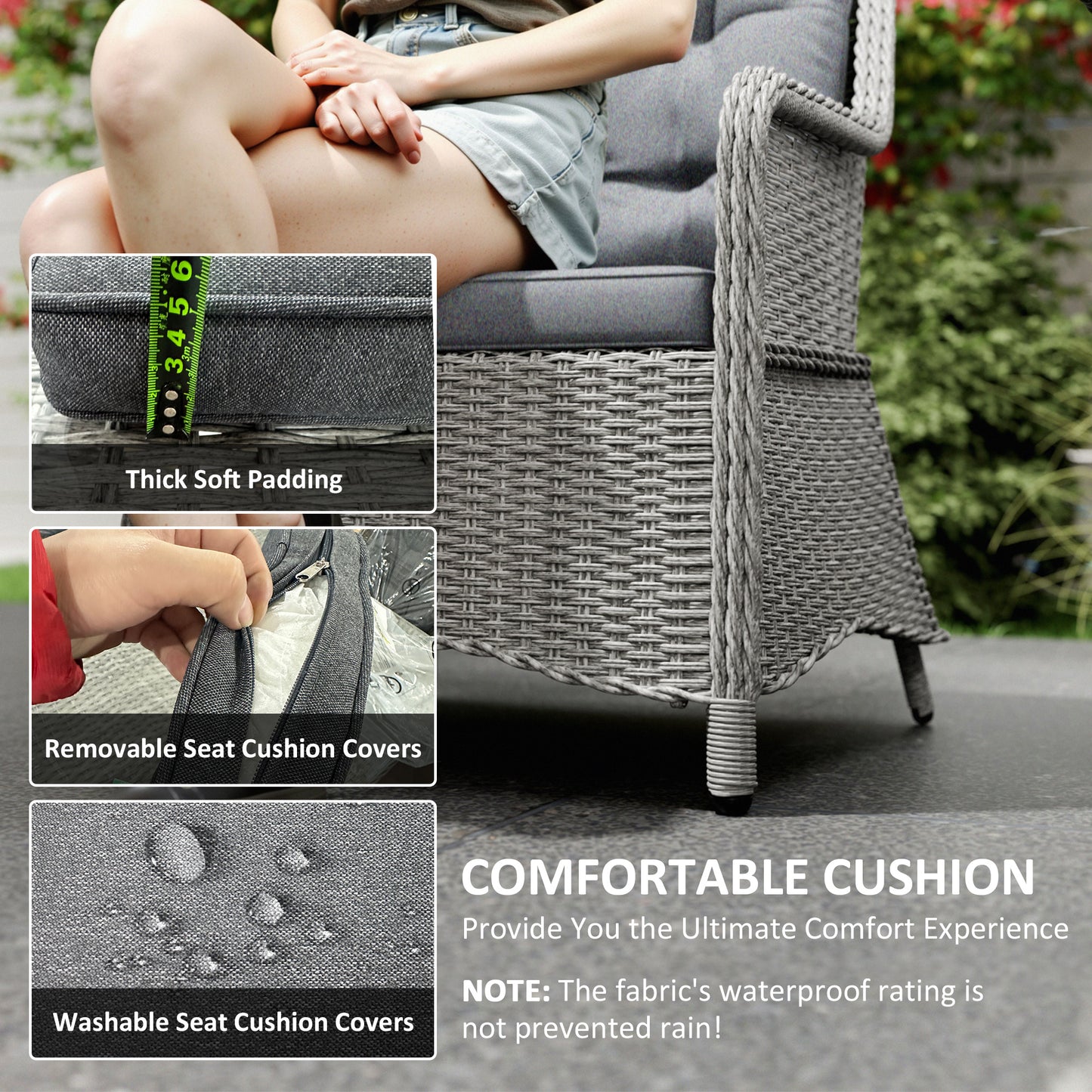 6 Seater Rattan Dining Set, Round PE Rattan Garden Furniture Set with Seat and Back Cushions, Aluminium Outdoor Dining Table and Chairs with 6 Armchairs