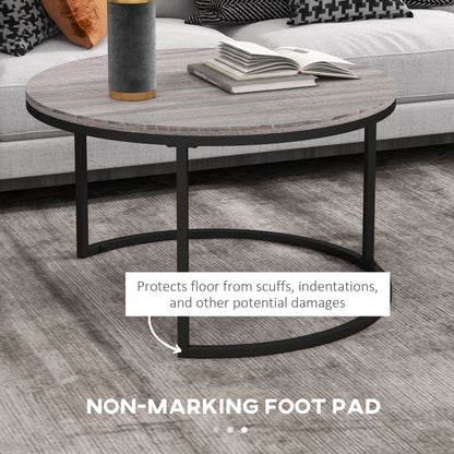 Industrial Nesting Coffee Table Set of 2, Round Coffee Tables, Living Room Table with Wood Effect Top and Steel Frame