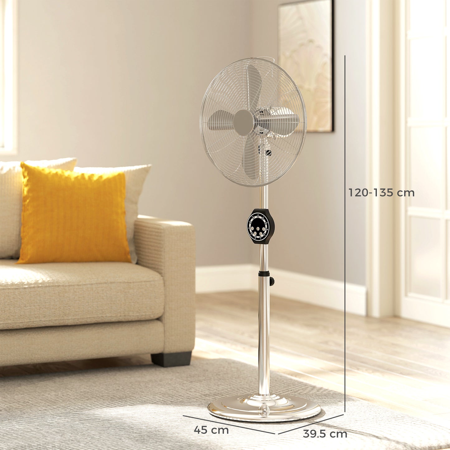 18" Metal Pedestal Fan with Oscillating, Adjustable Height - Silver Tone