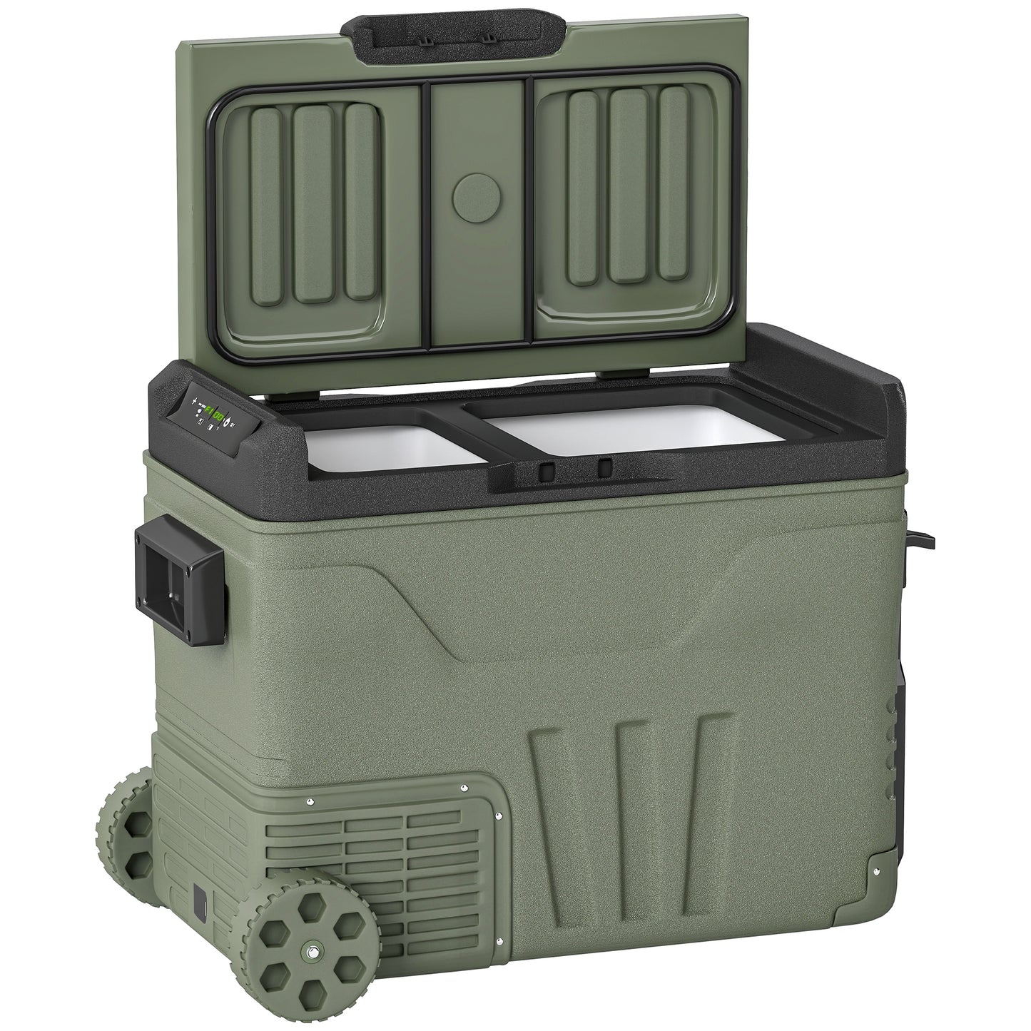 45L Camping Fridge Freezer Dual Zone, Portable Car Fridge 12V/24V DC & 100-240V AC, Electric Cool Box -20℃-20℃ with Wheels and LED Light