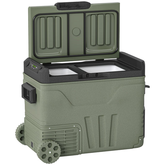 45L Camping Fridge Freezer Dual Zone, Portable Car Fridge 12V/24V DC & 100-240V AC, Electric Cool Box -20℃-20℃ with Wheels and LED Light