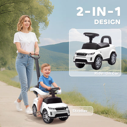 AIYAPLAY LAND ROVER DISCOVERY Licensed Baby Push Car, 2-in-1 Ride on Car with Push Handle and Safety Guardrail, White