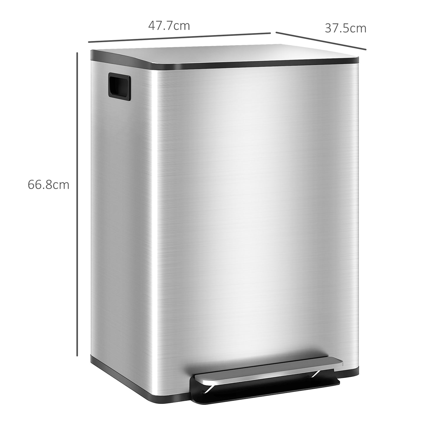 60L Dual Compartment Stainless Steel Bin, with Deodoriser Holders - Silver Tone