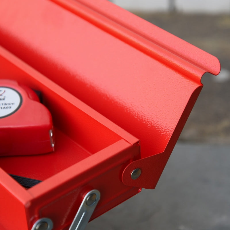 Durhand Metal Tool Box 3 Tier 5 Tray Professional Portable Storage Cabinet Workshop Cantilever Toolbox with Carry Handle, 45cmx20cmx34.5cm, Red