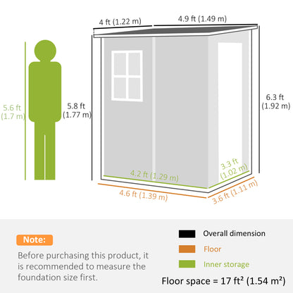 Aluminium Alloy & PP Lean-To Garden Storage Shed | Wood-Effect Finish | Lockable Door | Lock & 3 Keys | Window | Vent | Sloped Roof | 40kg/m² Snow Rating | 122x149x192cm | 1.54m²