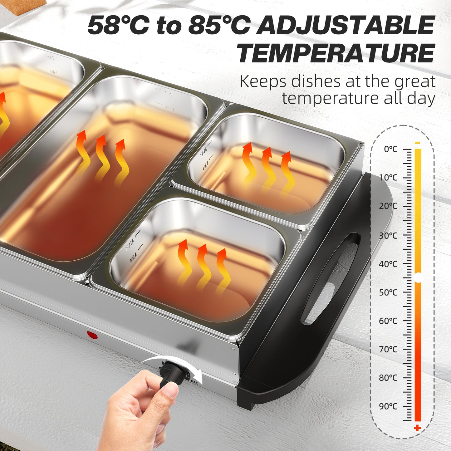 Electric Food Warmer 5 Tray, 9.2L Portable Buffet Server and Warming Tray with Lids, Adjustable Temperature Control and Cool Touch Handles