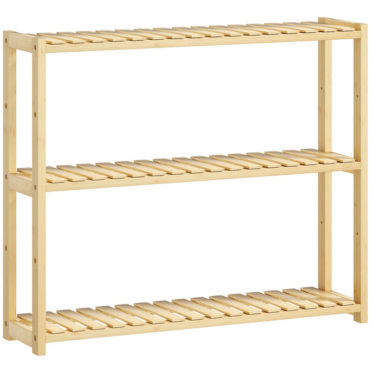 3-Tier Bamboo Bathroom Storage Shelf, Wall-Mounted or Stand, Display Stand Shelving Unit with Adjustable Rack, Natural
