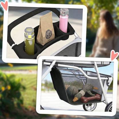 3-Wheel Foldable Dog Stroller / Pet Pushchair | Mesh Canopy | Cup Holder | Reflective Strips | 10kg | Grey
