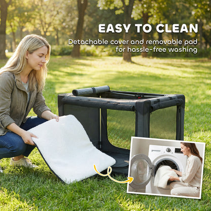 Medium Soft Dog Crate | Pop-Up 8-Rod Frame | 3-Sided Mesh | Full-Zip Closure | Removable Washable Pad | Folds to 54 x 20 x 20cm | Dogs up to 20kg | Army Green