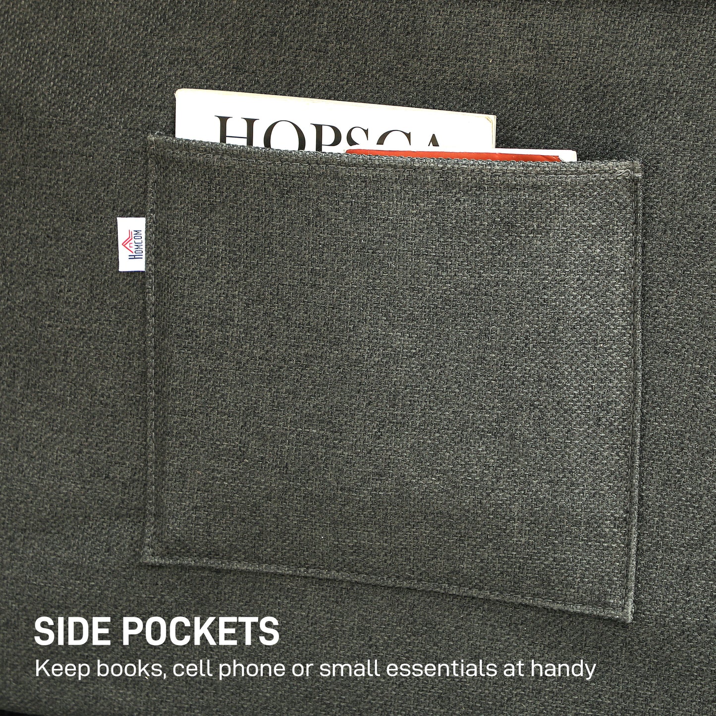 Pull Out Sofa Bed, Fabric 2 Seater Sofa Bed Settee, Convertible Sofa with 2 Pillows and Side Pockets for Living Room, Home Office, Charcoal Grey