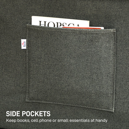 Pull Out Sofa Bed, Fabric 2 Seater Sofa Bed Settee, Convertible Sofa with 2 Pillows and Side Pockets for Living Room, Home Office, Charcoal Grey