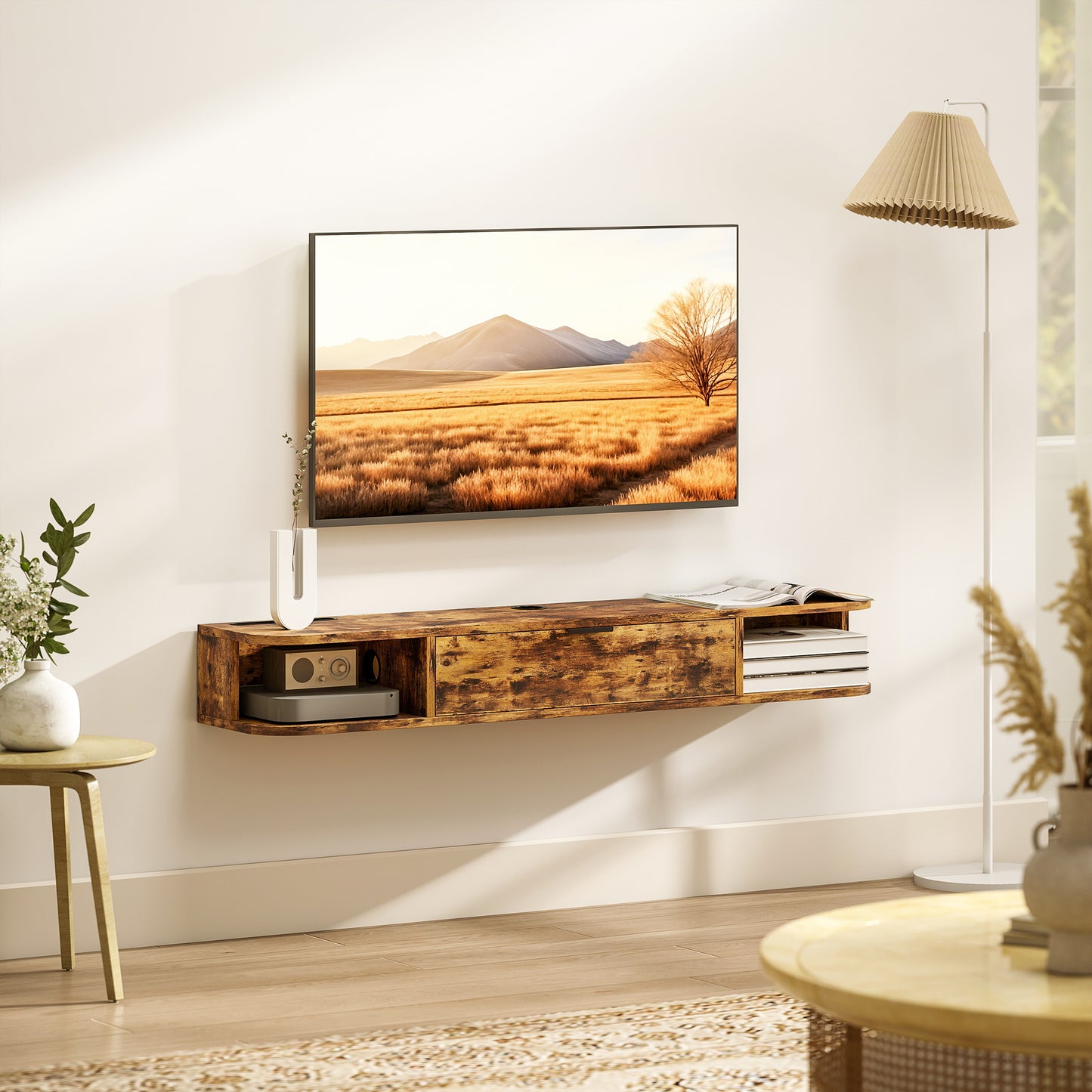 120 cm Floating TV Unit for TVs up to 50 Inch - Rustic Brown