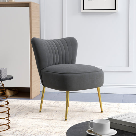 Modern Accent Chair, Upholstered Living Room Chair with Gold Tone Steel Legs, Wingback Armless Chair