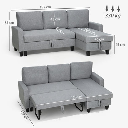 Three-Seater Storage Sofa Bed - Grey