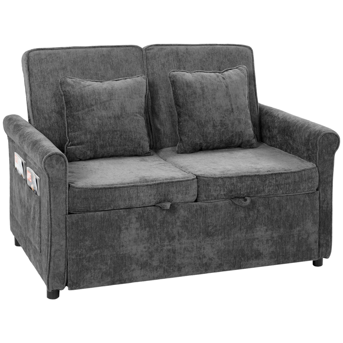 2 Seater Sofa Bed | 3-in-1 Convertible Chenille Sleeper Sofa with Pull-Out Bed, 5-Position Backrest & Side Pockets | 190 x 130 cm | Light Green or Grey