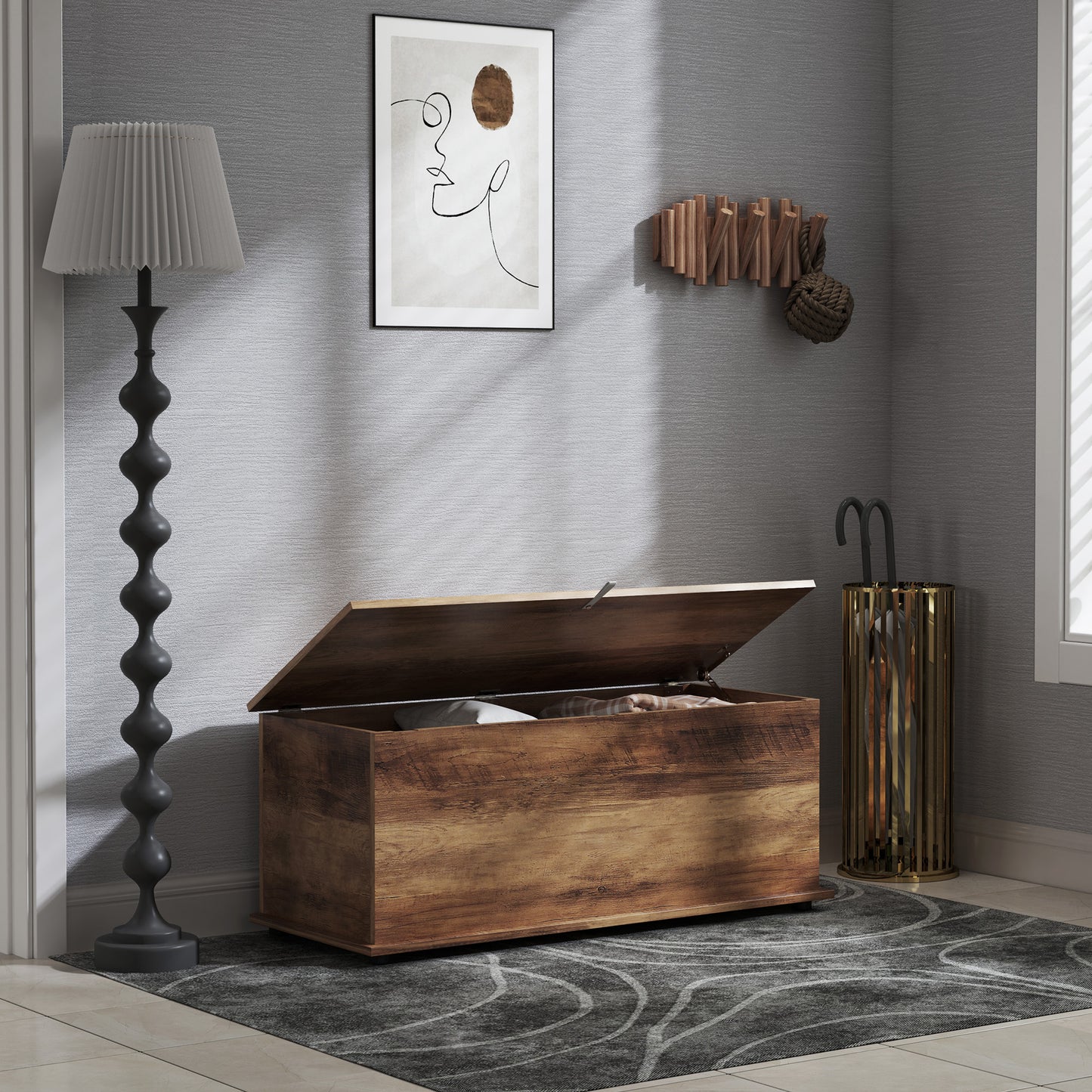 113L Storage Chest, Storage Box with Flip-Top Lid and 2 Safety Hinges, Storage Trunk for Living Room, Entryway, 100 x 40 x 40 cm