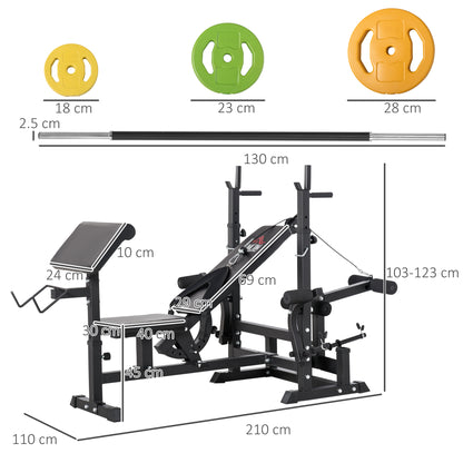 Weight Bench with Adjustable Barbell Rack, Leg Extension, Preacher Curl Pad and 20kg Barbell Set