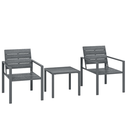 3 Piece Garden Bistro Set | 2 Chairs & Table | HDPE Surfaces | Powder Coated Steel Frame | Weather Resistant | 120kg | Dark Grey