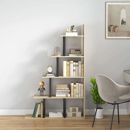 5 Tier Ladder Bookcase | Display Shelf | Particleboard | Anti-Tip | 102x30x160cm | 80kg | Oak