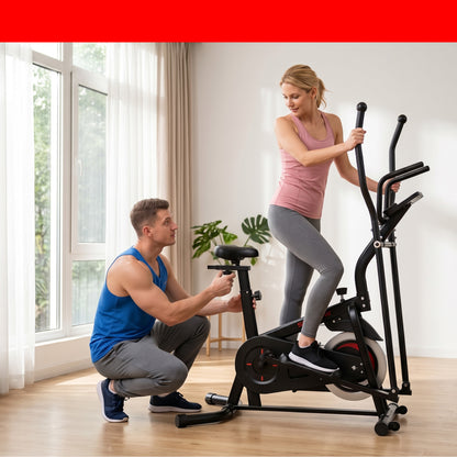 SPORTNOW 2-in-1 Elliptical Cross Trainer & Exercise Bike | 6kg Flywheel & Adjustable Friction Resistance | 5-Level Seat | Bluetooth App Support & LCD | Black
