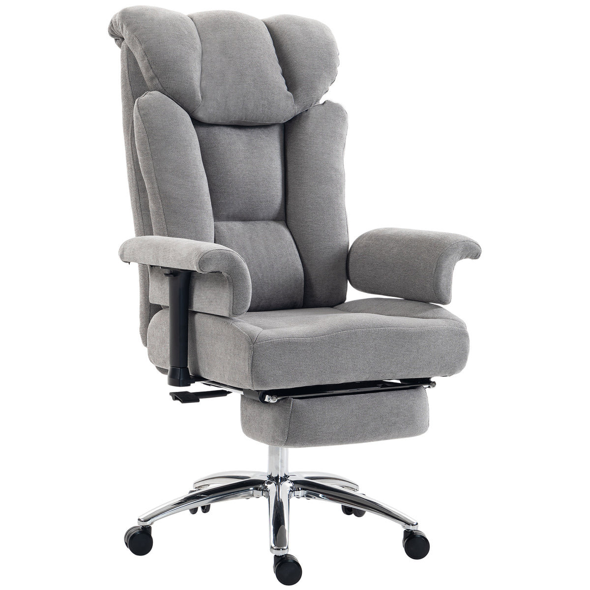 Big & Tall Massage Office Chair | 250kg Capacity, Lumbar Heat & 135° Recline | Adjustable Arms, Footrest & Linen-Look Fabric | Grey