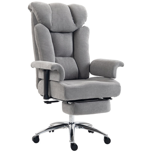 Big & Tall Massage Office Chair | 250kg Capacity, Lumbar Heat & 135° Recline | Adjustable Arms, Footrest & Linen-Look Fabric | Grey