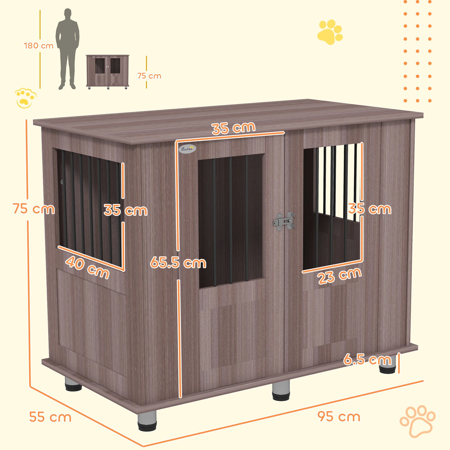 Dog Crate Furniture Side Table | Magnetic Door & Bolt | Elevated Base | Steel Bar Ventilation | Medium & Large Dogs up to 40kg | 95 x 55 x 75cm | Purple
