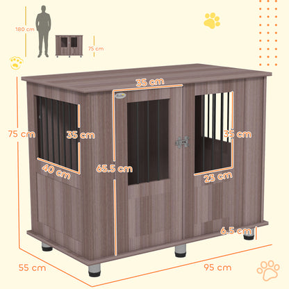 Dog Crate Furniture Side Table | Magnetic Door & Bolt | Elevated Base | Steel Bar Ventilation | Medium & Large Dogs up to 40kg | 95 x 55 x 75cm | Purple