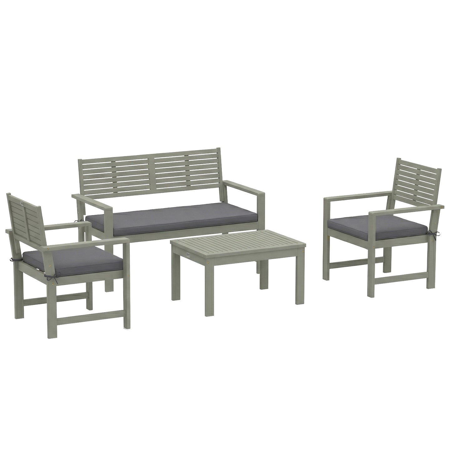 4-Piece Acacia Wood Garden Sofa Set | Loveseat, 2 Armchairs & Table | Light Grey Cushions