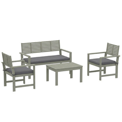 4-Piece Acacia Wood Garden Sofa Set | Loveseat, 2 Armchairs & Table | Light Grey Cushions