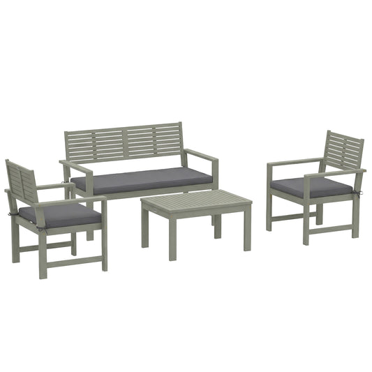4-Piece Acacia Wood Garden Sofa Set | Loveseat, 2 Armchairs & Table | Light Grey Cushions