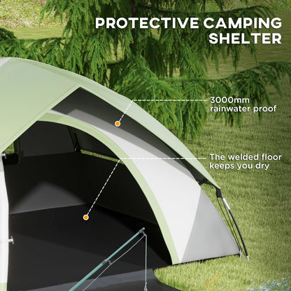 Outsunny 4-5 Man Single Room Camping Tent, 3000mm Waterproof, with Sewn-in Groundsheet and Carry Bag, Grey and Green