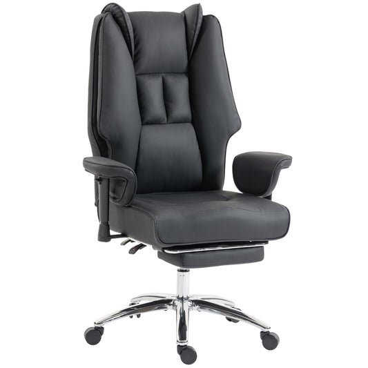Ergonomic Executive Reclining Office Chair | 155° Recline | Retractable Footrest | Pocket Spring Seat | Pet-Friendly Faux Leather | Adjustable Armrests | SGS Gas Lift | 120kg | Black
