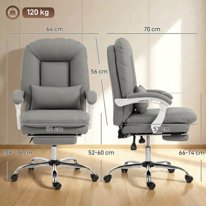 Velvet Executive Office Chair | 155° Recline & Footrest | Lumbar Pillow | 16.5cm Cushion | EN1335 | 120kg | Grey