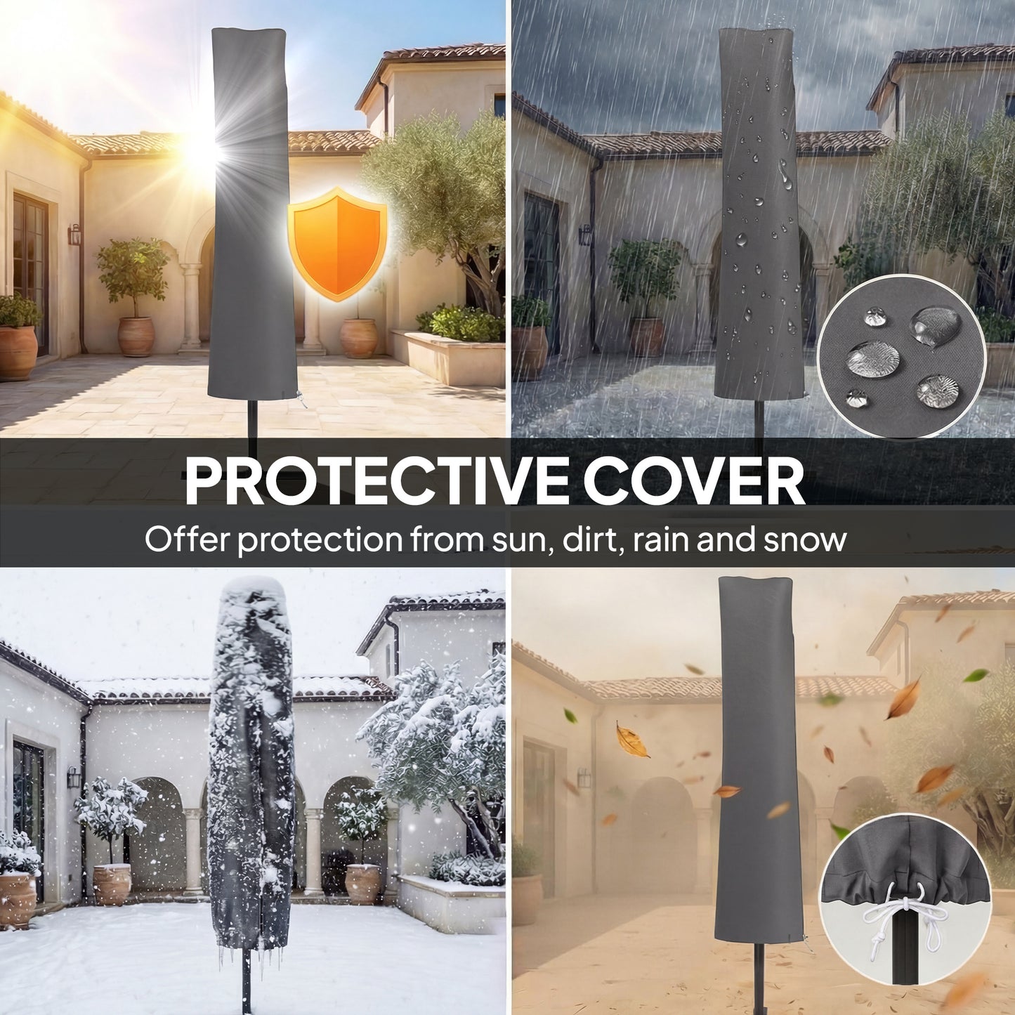 3 x 3m Cantilever Garden Parasol | Solar LED Lights | UPF50+ | 360° Rotation | Dark Grey