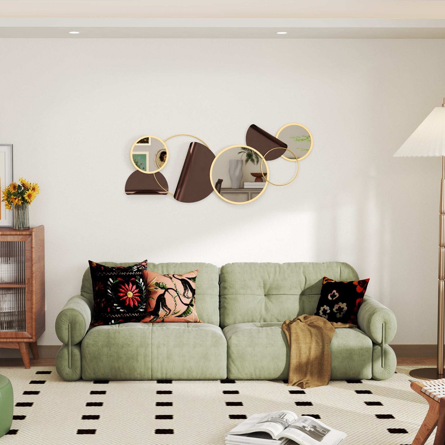 Metal Wall Art, Modern Decorative Mirror Decor, Hanging Home Wall Decoration for Living Room Bedroom Dining Room, Gold Tone