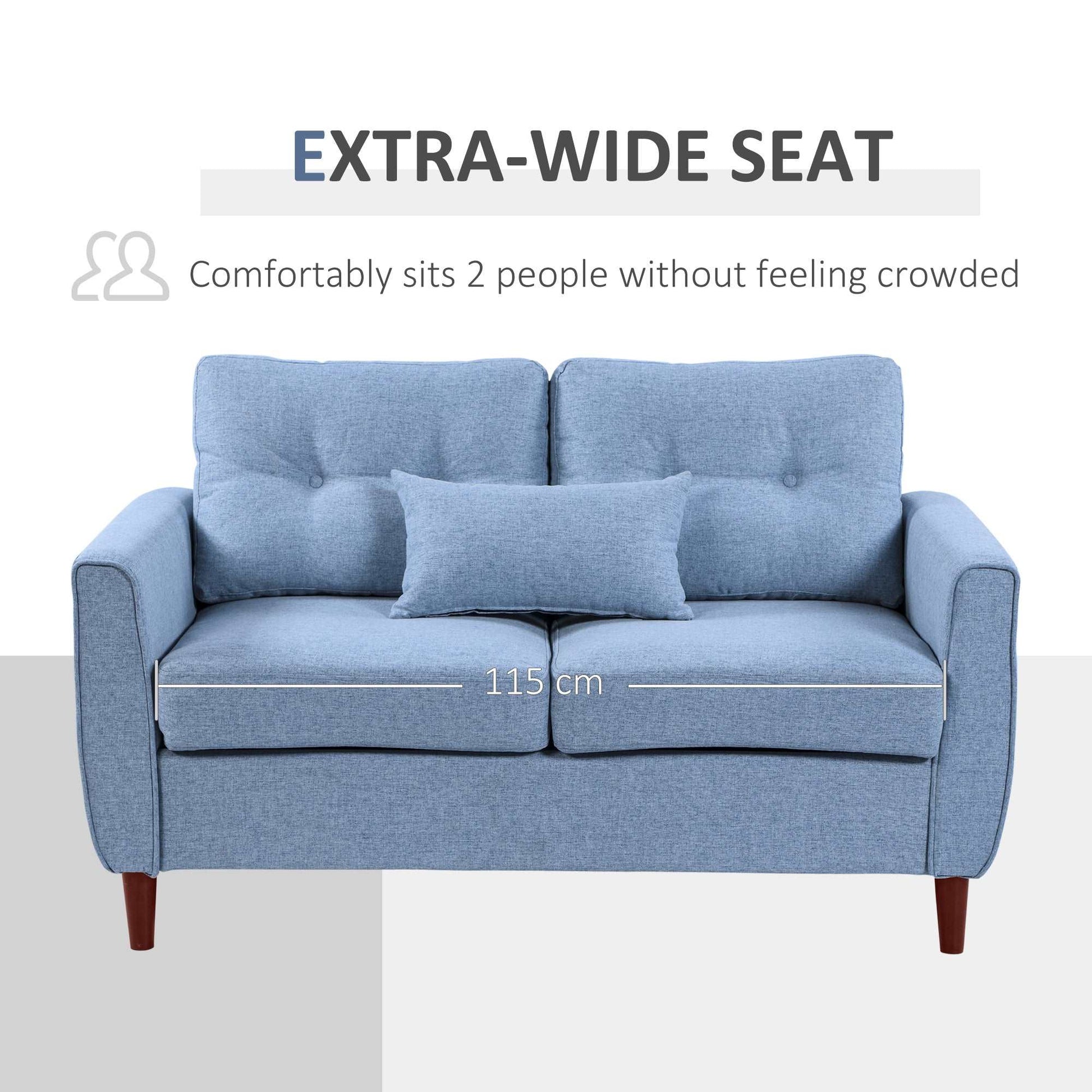 2 Seat Sofa Double Sofa Loveseat Fabric Wooden Legs Tufted Design for Living Room, Dining Room, Office, Light Blue