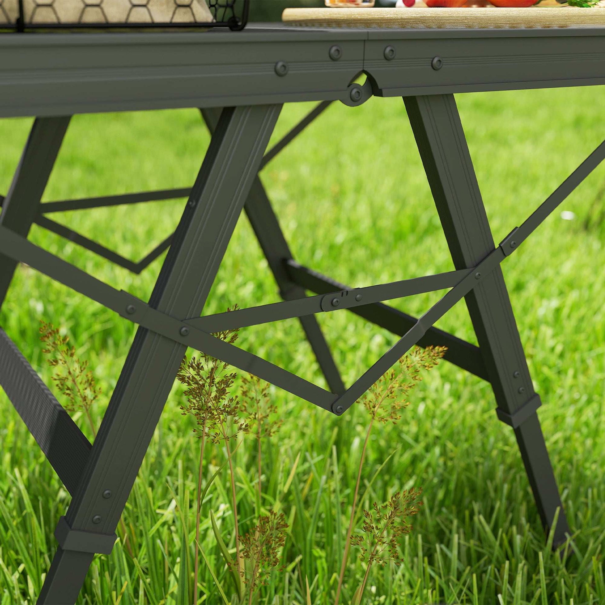 3 ft Folding Camping Table w/ Adjustable Heights, Outdoor Folding Picnic BBQ Table with Metal Mesh Desktop & Aluminium Legs, Lightweight