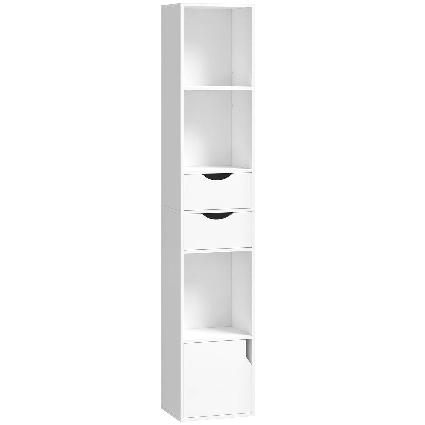 Bookcase with Drawers Adjustable Shelf Bookshelf with 2 Drawers and Cabinet 158cm, White / Grey