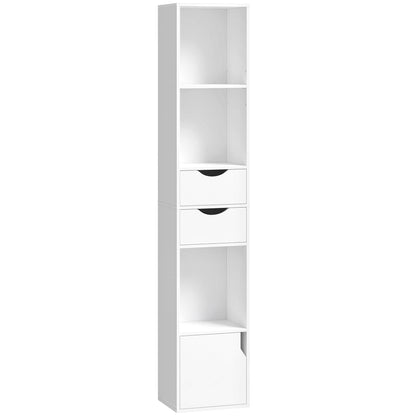 Bookcase with Drawers Adjustable Shelf Bookshelf with 2 Drawers and Cabinet 158cm, White / Grey