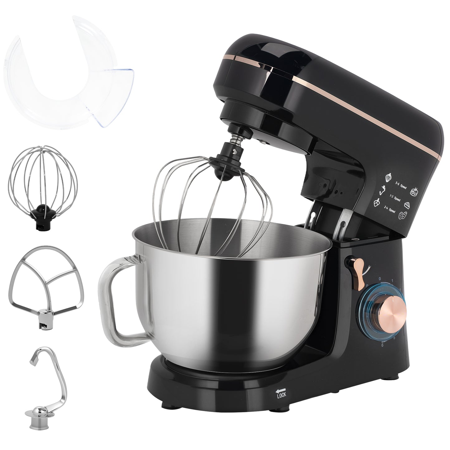 Stand Mixer, 5L Food Mixer for Baking, 6 Speeds and Pulse Setting, 1400W Cake Electric Kitchen Mixer with Dough Hook, Whisk