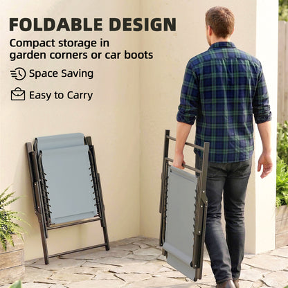Set of 4 Folding Garden Chairs | Texteline | High Back | Bungee Support | 120kg | Light Grey